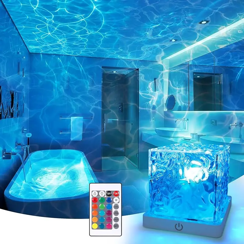 20260902-193639-924803 Rechargeable Shower Light No Wiring, 16 Color Changeable Ocean Wave Projector Light, Dimmable Waterproof Shower Lamp with Remote, Rotating Flame Water Ripple Lamp for Shower, Bathroom, Bedroom Decor - Image 1