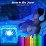 Rechargeable Shower Light No Wiring, 16 Color Changeable Ocean Wave Projector Light, Dimmable Waterproof Shower Lamp with Remote, Rotating Flame Water Ripple Lamp for Shower, Bathroom, Bedroom Decor - Image 2