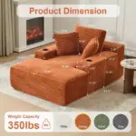 Boneless Chaise Lounge - 64” Depth Striped Plush Corduroy Indoor Sofa Bed, Fire Safety Label - Image 2