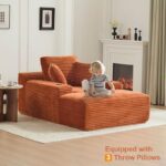 Boneless Chaise Lounge - 64” Depth Striped Plush Corduroy Indoor Sofa Bed, Fire Safety Label - Image 4
