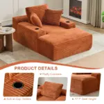 Boneless Chaise Lounge - 64” Depth Striped Plush Corduroy Indoor Sofa Bed, Fire Safety Label - Image 7