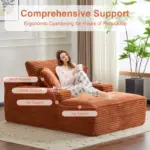 Boneless Chaise Lounge - 64” Depth Striped Plush Corduroy Indoor Sofa Bed, Fire Safety Label - Image 8