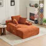 Boneless Chaise Lounge - 64” Depth Striped Plush Corduroy Indoor Sofa Bed, Fire Safety Label
