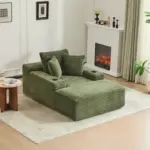 Boneless Chaise Lounge - 64” Depth Striped Plush Corduroy Indoor Sofa Bed, Fire Safety Label - Image 13