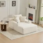 Boneless Chaise Lounge - 64” Depth Striped Plush Corduroy Indoor Sofa Bed, Fire Safety Label - Image 14