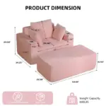 Boneless Chaise Lounge - 64” Depth Striped Plush Corduroy Indoor Sofa Bed, Fire Safety Label - Image 15