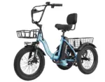 Eskute®  T300 Folding Electric Trike, Peak 1200W Brushless Motor Folding Trike 18X3.0 Fat Tire Ebike, 624Wh Removable Battery - Image 9