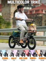 Eskute®  T300 Folding Electric Trike, Peak 1200W Brushless Motor Folding Trike 18X3.0 Fat Tire Ebike, 624Wh Removable Battery - Image 6